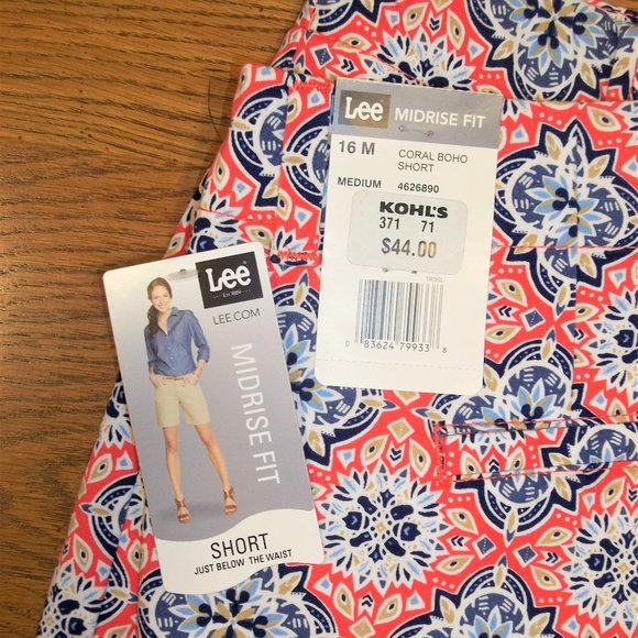 Lee Womens Shorts Size 16M Midrise Fit Geometric Casual Orange Blue White NWT - Picture 4 of 7